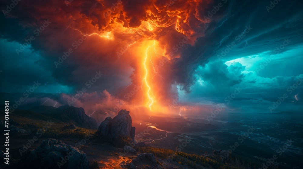 AI generated illustration of a stunning lightning cloud illuminating the night sky