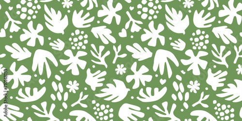 Seamless pattern with abstract silhouettes of plants. Natural simple print with flowers  leaves  shapes. Vector graphics.