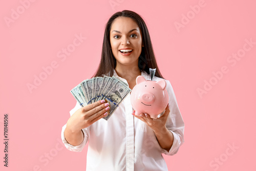 Young woman with dollar ban...