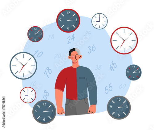 Man with time flow vector
