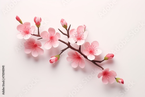 Simple and cute 3D cherry blossom branch illustration. photo