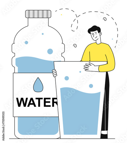 Man with water vector linear