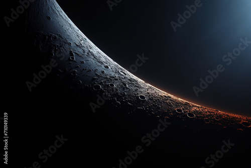 Surface with many craters in the light of the sun. Generated by artificial intelligence