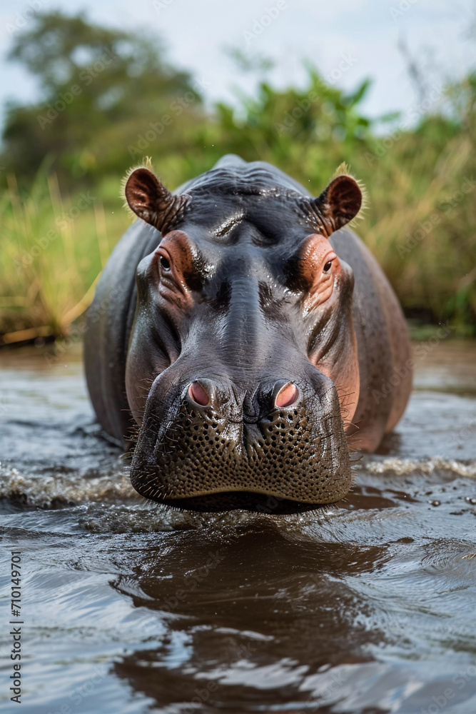 Hippo in the water looking at camera. Hippo in the water looking at camera.
