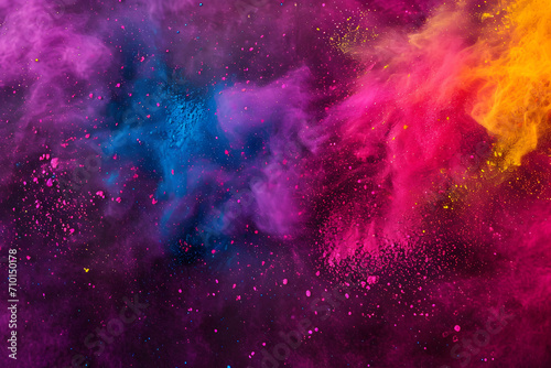 Colorful clouds of Holi Powder, famous Hindu Celebration - multicolor dust background