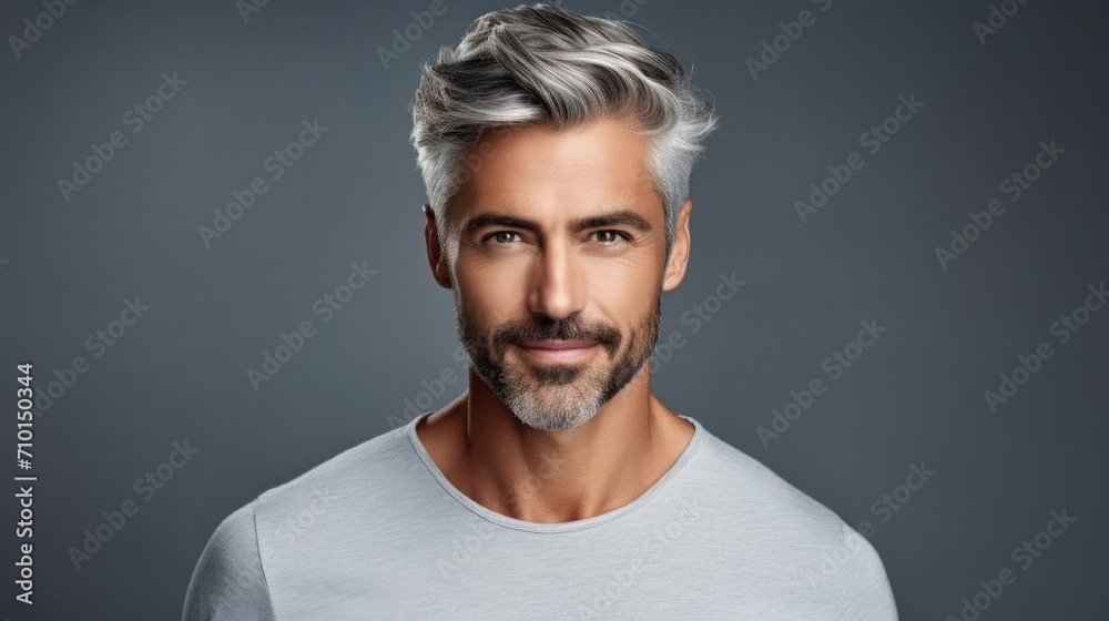 Well groomed bearded man over 45 years old. Beard style for men. Concept for men's mustache and beard hair care. Senior age model men Well groomed bearded man over 45 years old. Beard style for men. Concept for men's mustache and beard hair care. Senior age model men