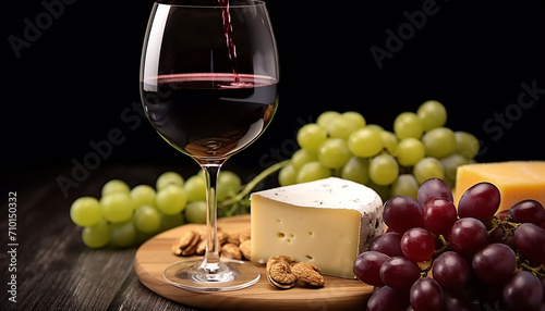 Gourmet snack, fresh fruit, wine, and cheese, generated by AI