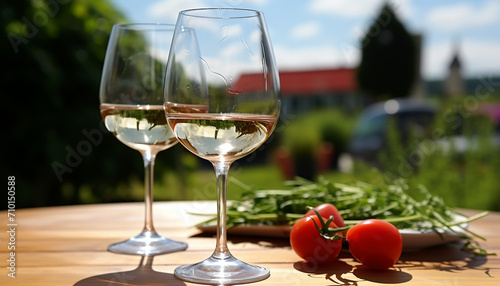 Wineglass on table, , nature, summer, , generated by AI