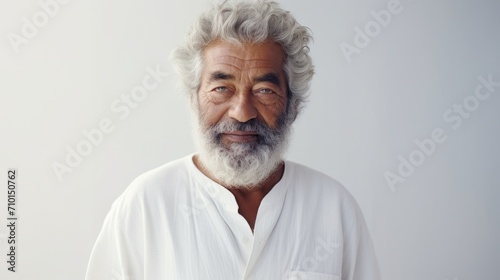 Portrait of bearded old age man having white hair, natural senior man wrinkles. Old face photo