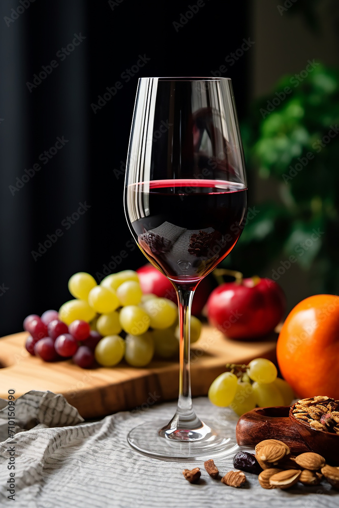 Fresh grape on table, wineglass, wood , generated by AI Fresh grape on table, wineglass, wood , generated by AI