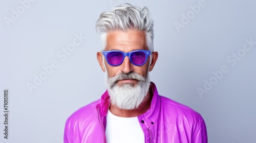 Portrait of bearded age model man with colorful stylish hair. Hair color for men. Hair style for old men © Rodica