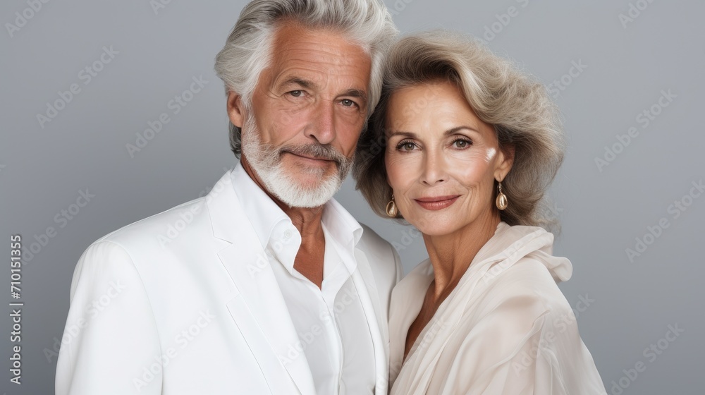 Close up of beautiful senior couple husband and wife looking at camera. Family mature couple portrait. Models over 50 years old Close up of beautiful senior couple husband and wife looking at camera. Family mature couple portrait. Models over 50 years old