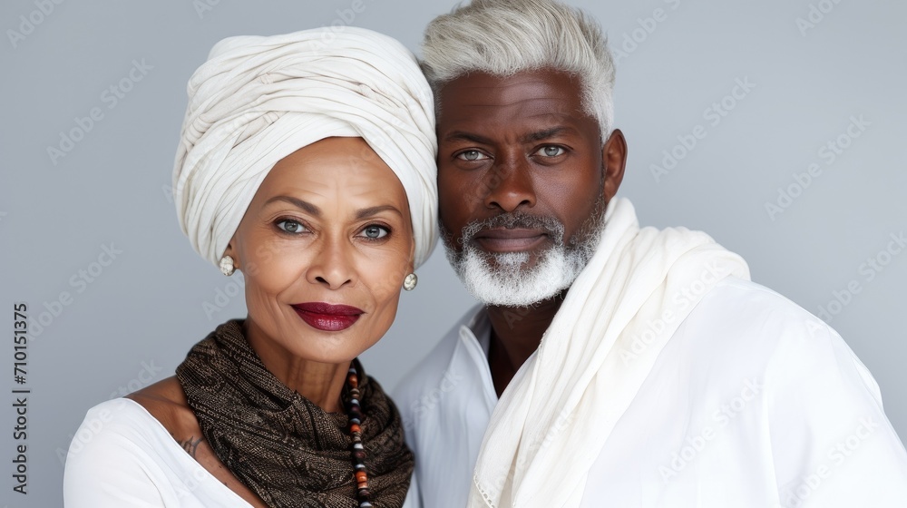 Portrait of a fashionable elegant mixed couple. Beauty photoshoot with modern models. Mixed couple woman and african-american man, diversity Portrait of a fashionable elegant mixed couple. Beauty photoshoot with modern models. Mixed couple woman and african-american man, diversity