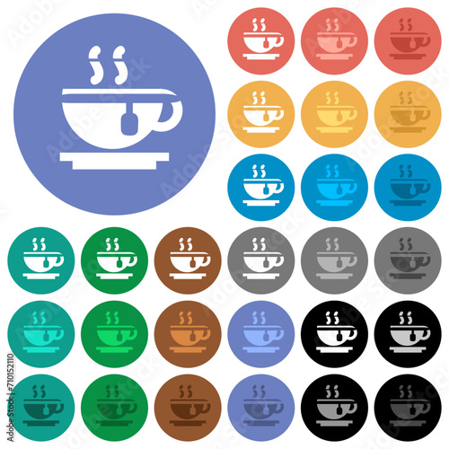 Cup of tea round flat multi colored icons