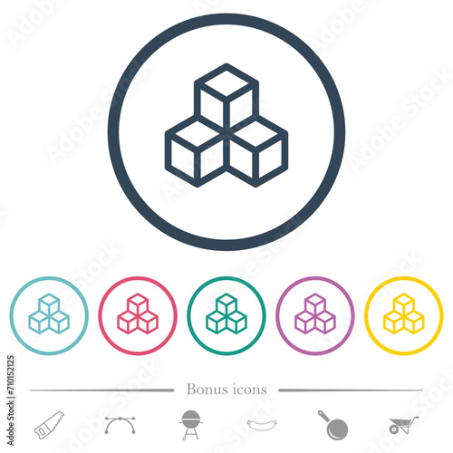 Blockchain outline flat color icons in round outlines