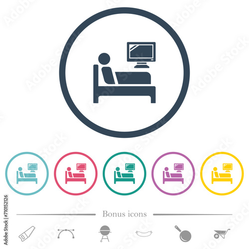 Hospital ward flat color icons in round outlines