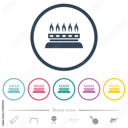 Kitchen gas stove flat color icons in round outlines