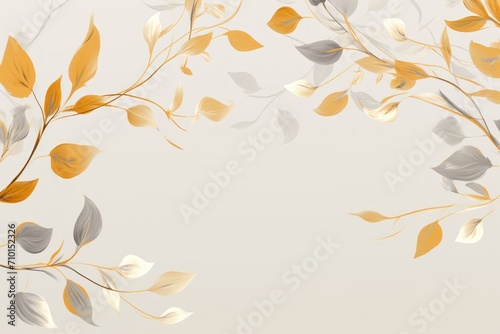 Abstract botanical background with tree branches and leaves in line art. Silver and golden leaf  brush  line  splash of paint 