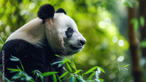 A giant panda amidst lush bamboo