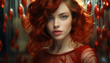 Beautiful redhead woman with curly hair and elegance generated by AI