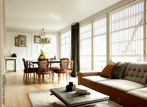 Muji sofa and decoration wabisabi on japandi room interior .3D rendering