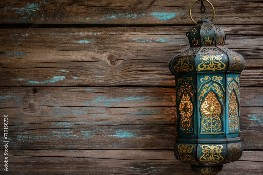 Fototapeta premium Moroccan lanterns and wooden background, ramadan concept.