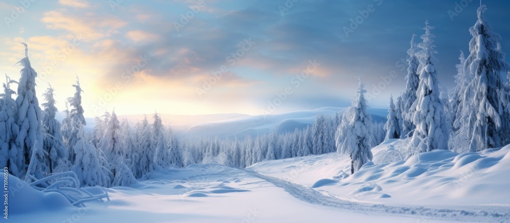 Obraz na płótnie Norwegian winter covered in snow. w salonie