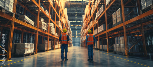 Two People in Safety Gear in an Industrial Warehouse