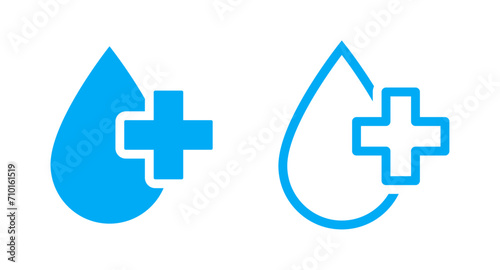 Water drop with plus icon set