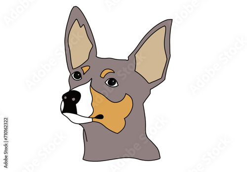Hand drawn portrait of cute little grey brown dog isolated on transparent background