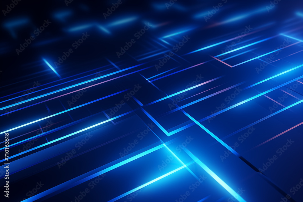 Blue abstract background with blue glowing geometric lines. Modern shiny blue diagonal rounded lines pattern. Futuristic technology concept. Suit for poster, banner, brochure, corporate, website
