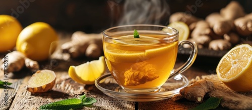 Ginger-lemon tea on a table