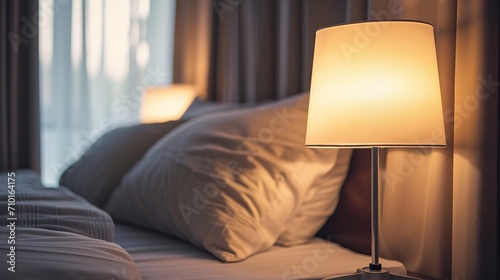 close-up of a sleeping lamp on a bedside table