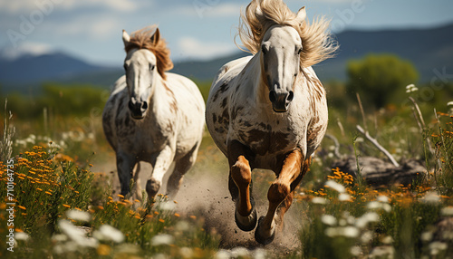 Running horse in meadow, enjoying freedom and beauty generated by AI © Jemastock