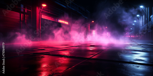 A rainy night with a pink light on the street. © Kalsoom