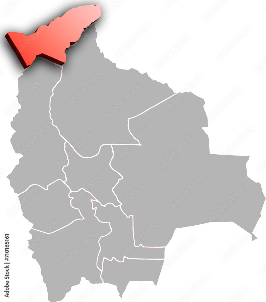 PANDO DEPARTMENT MAP PROVINCE OF BOLIVIA 3D ISOMETRIC MAP