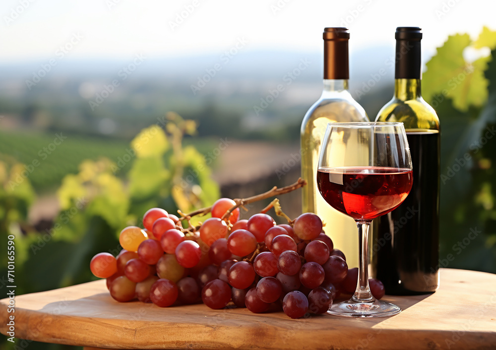 Fresh grape vineyard, nature wine in rural scene generated by AI