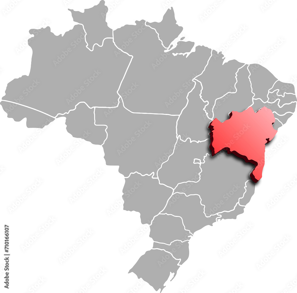 BAHIA DEPARTMENT MAP PROVINCE OF BRAZIL 3D ISOMETRIC MAP