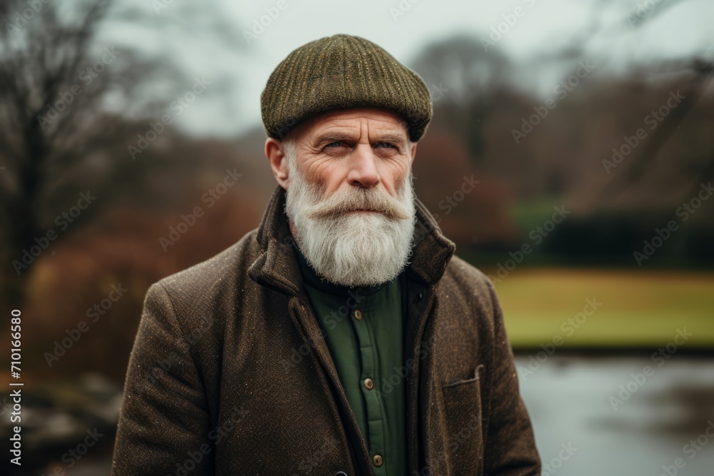 Portrait of senior man with gray beard and stylish clothes outdoors. Portrait of senior man with gray beard and stylish clothes outdoors.
