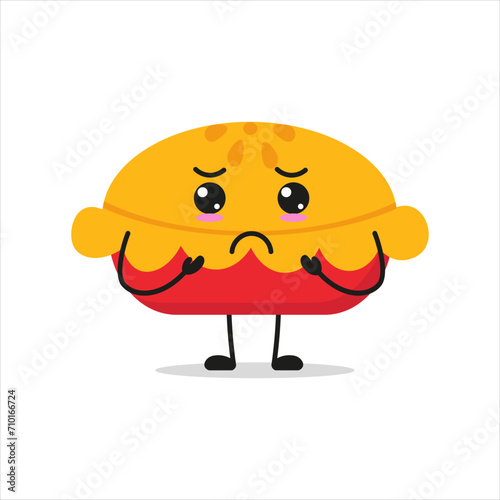 Cute sad apple pie. Funny unhappy pastry cartoon emoticon in flat style. bakery vector illustration
