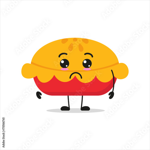 Cute gloomy apple pie. Funny sad pastry cartoon emoticon in flat style. bakery vector illustration