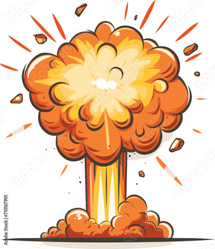 Cartoon explosion with orange and yellow flames and smoke. Dynamic comic style bomb blast effect. Power and energy concept vector illustration.