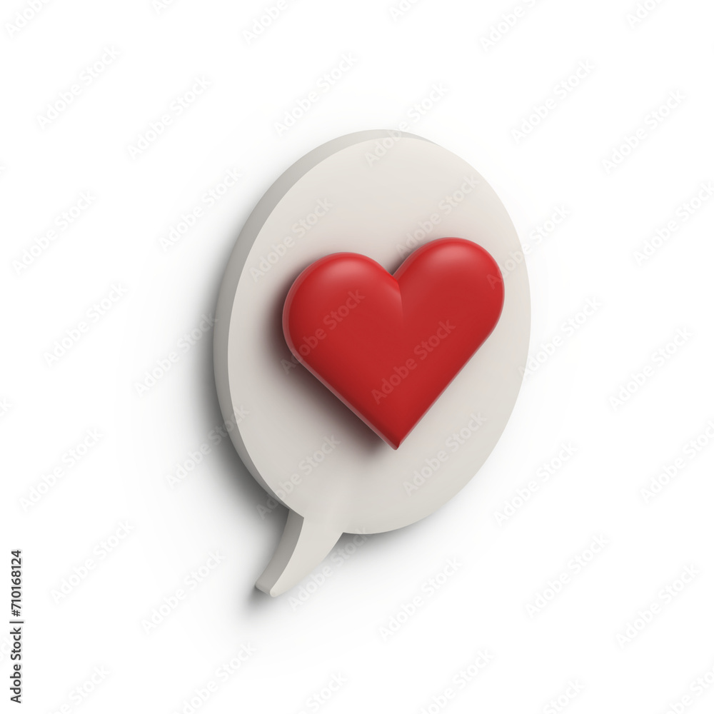 3D illustration speech bubble with 3D red heart. Love communication and message concept. 3D illustration speech bubble with 3D red heart. Love communication and message concept.