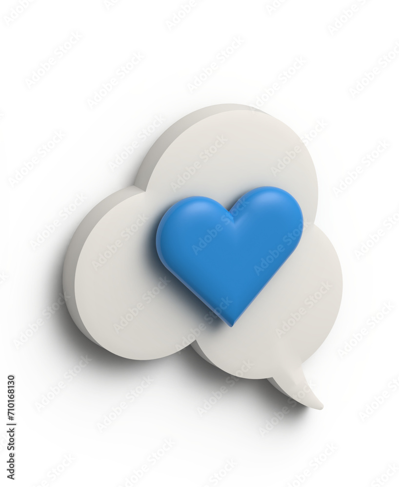 3D illustration speech bubble with 3D blue heart. Love communication and message concept. 3D illustration speech bubble with 3D blue heart. Love communication and message concept.