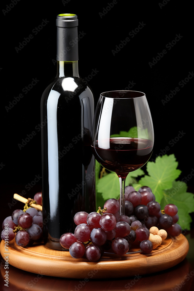Gourmet wineglass filled with fresh red grape wine generated by AI