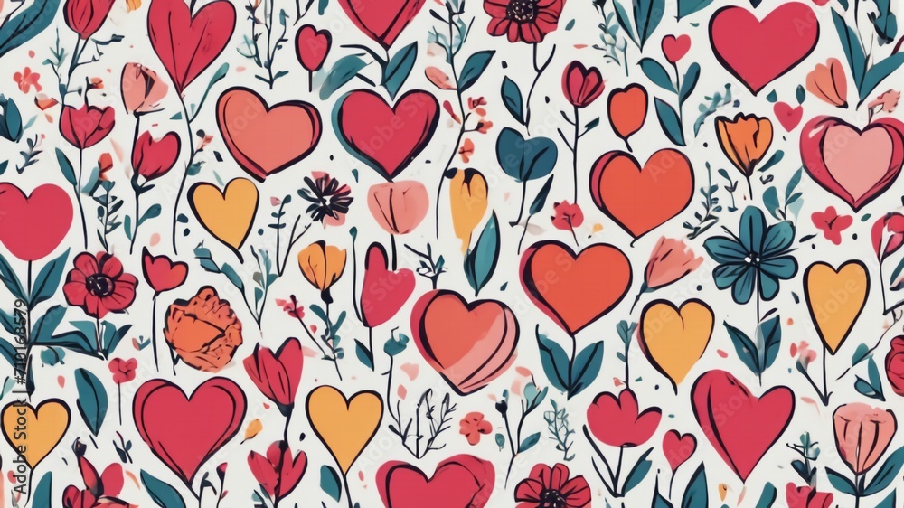 Love heart seamless pattern illustration. Trendy hand-drawn doodle seamless pattern with hearts. Valentine's day holiday backdrop texture, generative AI Love heart seamless pattern illustration. Trendy hand-drawn doodle seamless pattern with hearts. Valentine's day holiday backdrop texture, generative AI