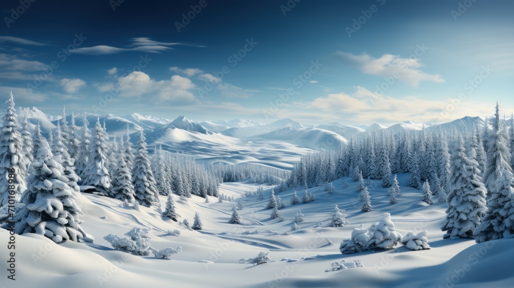 Winter in the mountains, trees covered with snow. beautiful