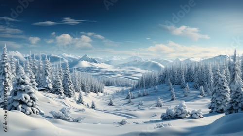 Winter in the mountains, trees covered with snow. beautiful