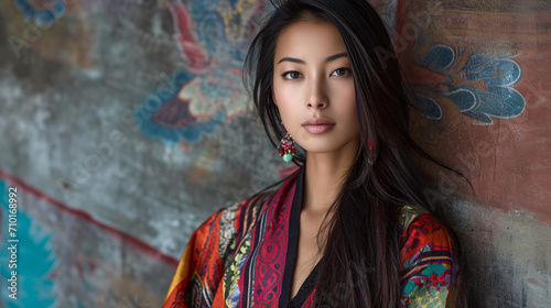 Beautiful amazing Bhutan woman on studio background.