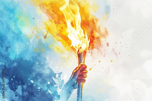 Fictional flame torch for a sports event in watercolor photo
